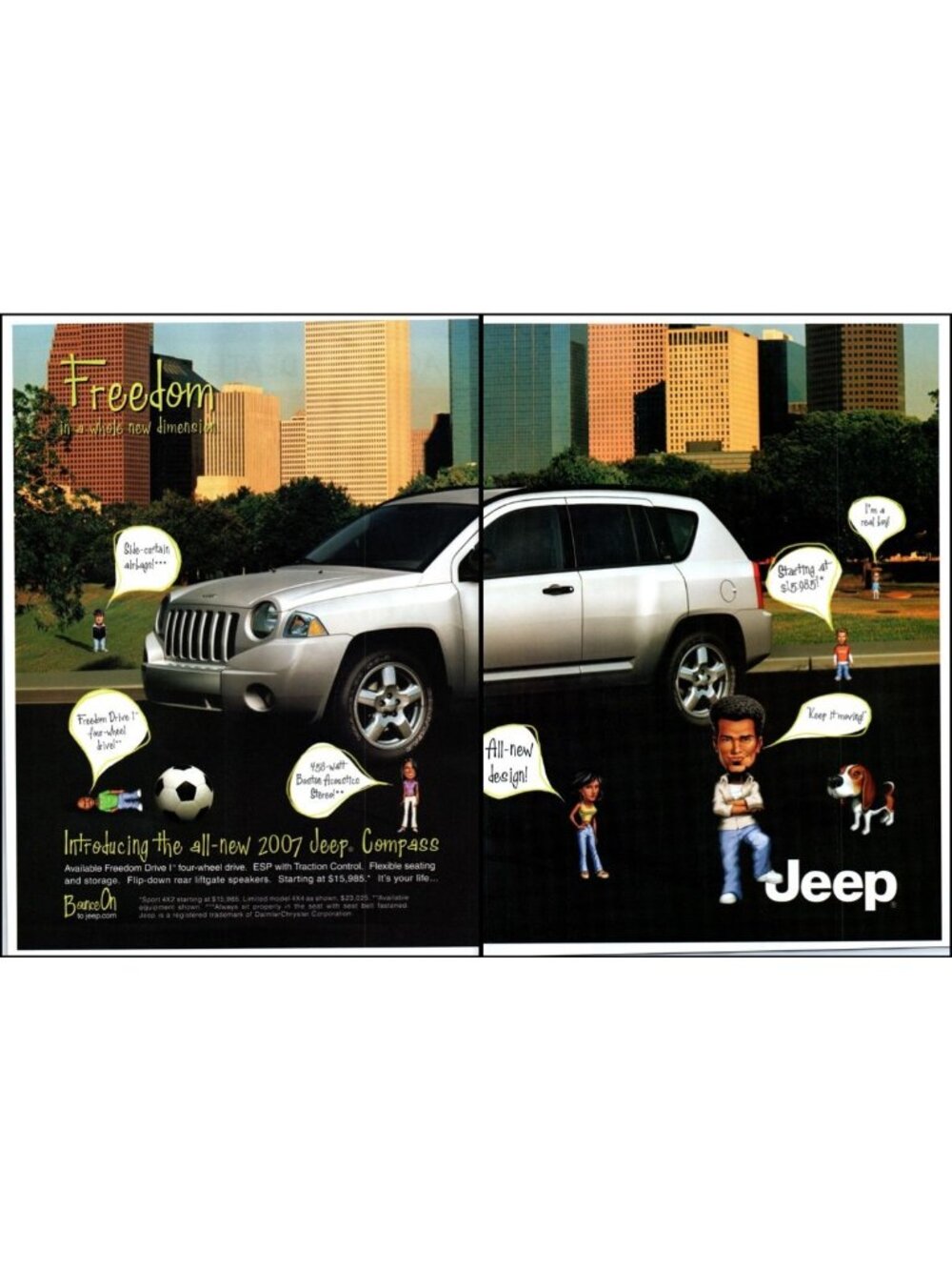2007 Jeep Compass Compact SUV 2 Page Vintage Print Ad Bobbleheads Wall Art